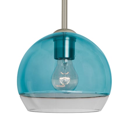 Besa Lighting Besa Ally 8 Stem Pendant, Coral Blue/Clear, Satin Nickel Finish, 1x 60W MAX E26 Base 1TT-ALLY8BL-SN