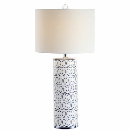 Jonathan Y Loop 28.75" Ceramic Modern Column LED Table Lamp, Blue/White JYL6614A