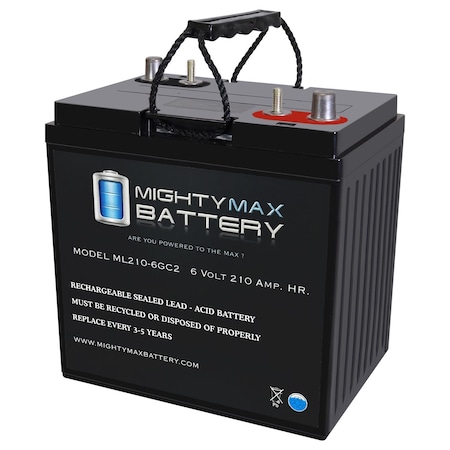 Mighty Max Battery 6V 210AH Dual Terminal SLA Replacement Battery Compatible w/ BCI Group GC2 Deep Cycle AGM Scrubber MAX4093449