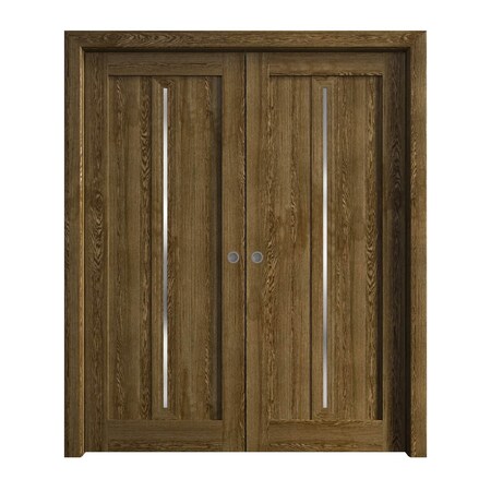 Sartodoors Sliding French Double Pocket Doors 60 x 84 inches, Ego 5014 Marble Oak, Kit Rail Hardware, Solid EGO5014DP-DMR-6084