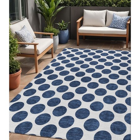 Homeroots 5' X 8' Navy Blue And Ivory Polka Dot Washable Indoor Outdoor Area Rug 614924