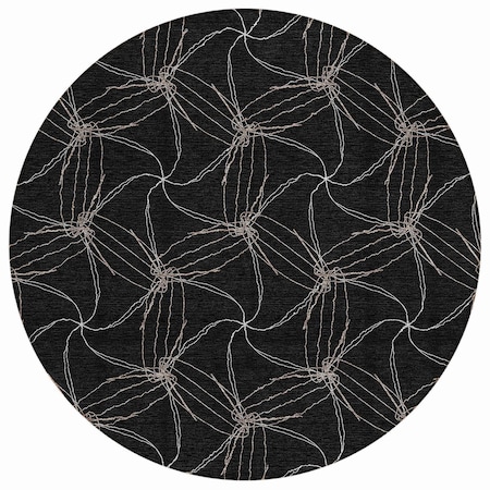 Homeroots 8' Black And Ivory Round Geometric Washable Indoor Outdoor Area Rug 614061