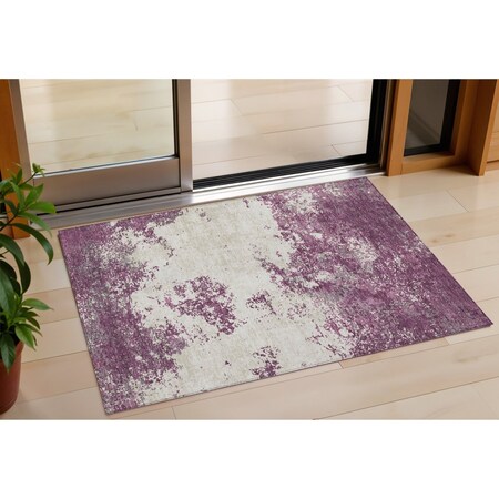Homeroots 3' X 5' Eggplant Gray And Ivory Abstract Washable Indoor Outdoor Area Rug 599478