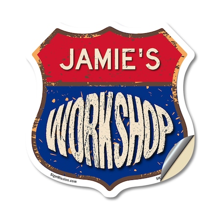 Signmission Jamie's Workshop, 18 Inch X 18 Inch, Vinyl Decal SHI-D-18-489-JAMIE