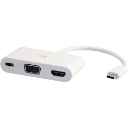 C2G USB C TO HDMI AND VGA ADAPTER CONVERTER WITH POWER DELIVERY - WHITE - USB TO 26885