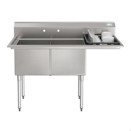 Koolmore 57 in. 16-Gauge 2-Compartment Sink with 18 in. Right drainboard, Bowl Dimensions 18''x18''x14'' KM-SB181814-18R316