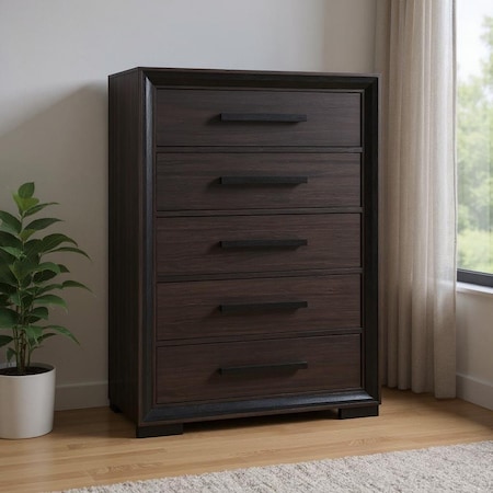 Homeroots 33" Brown Wood Five Drawer Dresser 633694