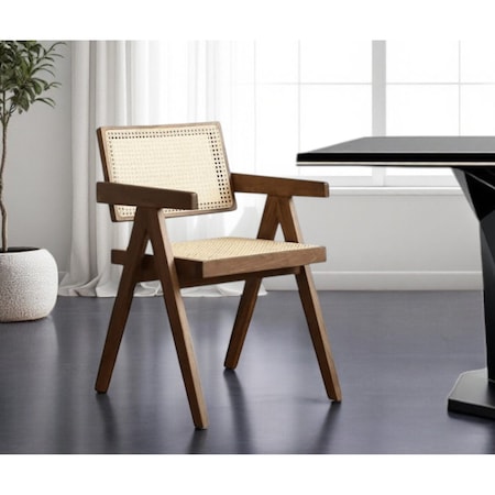 Homeroots Yellow and Brown Cross Back Dining Arm Chair 535197