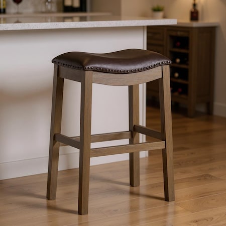 Homeroots 31" Brown Faux Leather and Solid Wood Backless Bar Height Bar Chair 632507