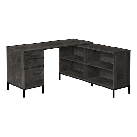 Homeroots 60" Gray and Black L Shape Computer Desk With Three Drawers 489928