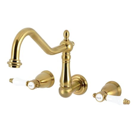 Kingston Brass Two-Handle Wall Mount Tub Faucet, Brushed Brass KS1027BPL