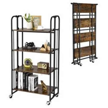 Costway 4-Tier Foldable Rolling Cart with Storage Shelves for Kitchen, Coffee TA10011CF