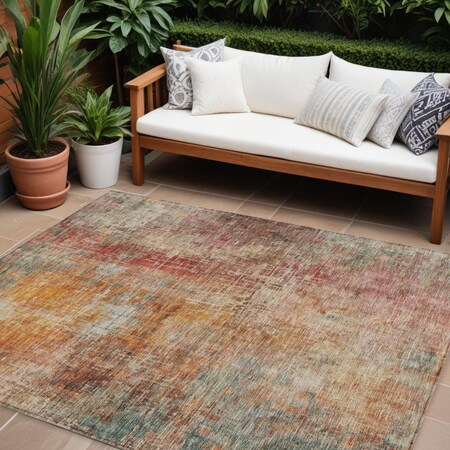 Homeroots 9' X 12' Tan Copper And Terra Cotta Abstract Washable Indoor Outdoor Area Rug 606120