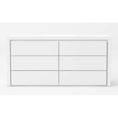 Homeroots 62" White Manufactured Wood Six Drawer Double Dresser 473105