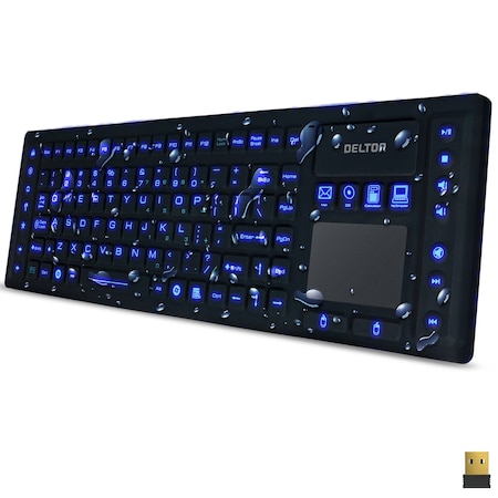 Delton Medical Grade Airtight Waterproof Wireless Backlit Computer Keyboard & Touchpad, Black M90