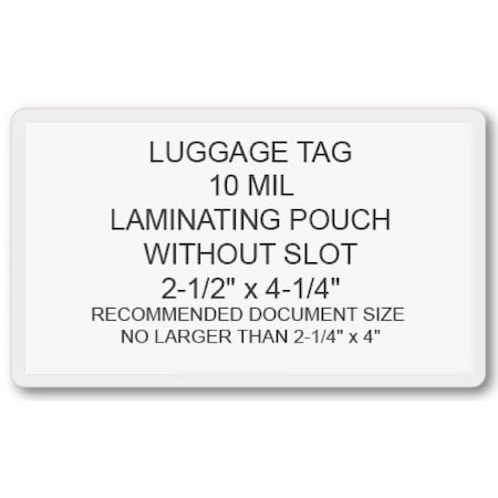 Sircle SircleLam Luggage Tag Laminating Pouches (No Slot) - 10 mil, 100PK LUG-10NS
