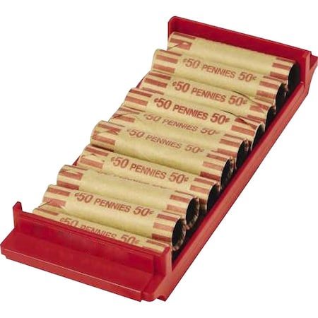 Controltek Coin Trays for Pennies, Stackable, 10 Coin Compartment(s), Red, Plastic, 2PK 560560