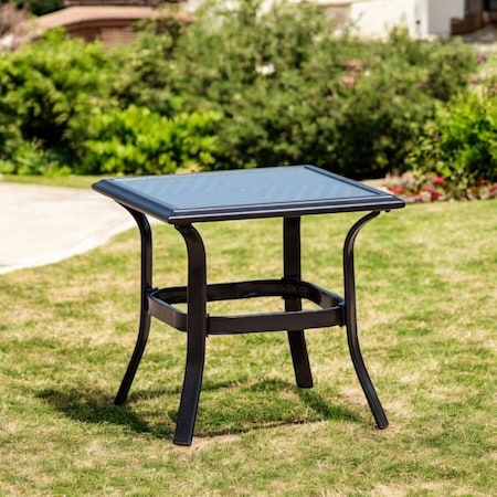 Homeroots 21" Black Metal Glass And Faux Wicker Outdoor Side Table 535190