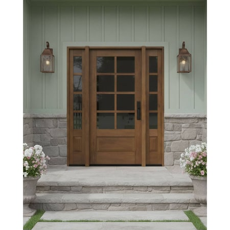 Doornmore G7508, 65.25" x 82" ( 36" Door + 2x12" Side) Right Hand, Mahogany SDL 8 Lite, 3/4 Lite Exterior Door G7508-SW-3680-G7504-SL_1-2_RI