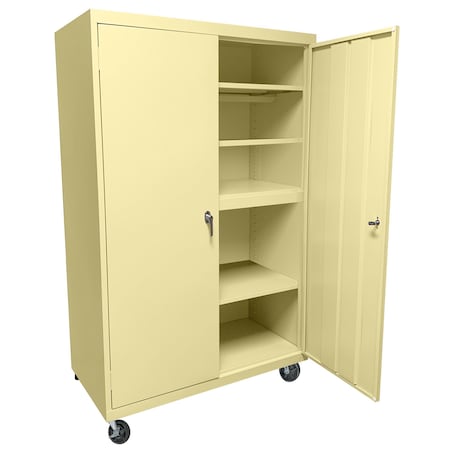 Steel Cabinets Usa Mobile Steel Storage Cabinet, 36" W, 72" H, Tropic Sand, 4 Shelves MAAH-36722RB-TS