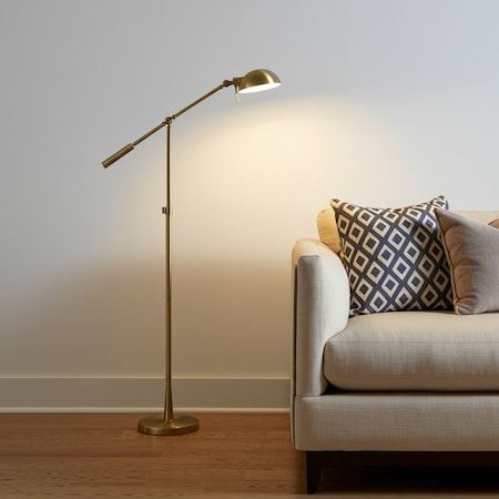 Homeroots 61" Brass Adjustable Swing Arm Floor Lamp With Gold Cone Shade 523596
