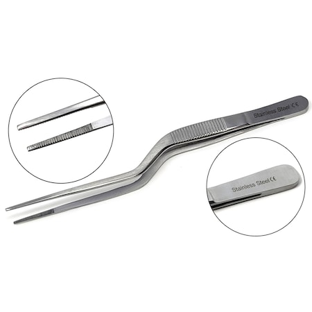 A2Z Scilab Offset Culinary Tweezers, Precision Serrated Jaws, 6.25 Inch, Stainless Steel Tongs A2Z-ZR1054