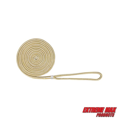 Extreme Max 3006.2081 BoatTector Double Braid Nylon Dock Line - 3/8" x 15', White & Gold 3006.2081