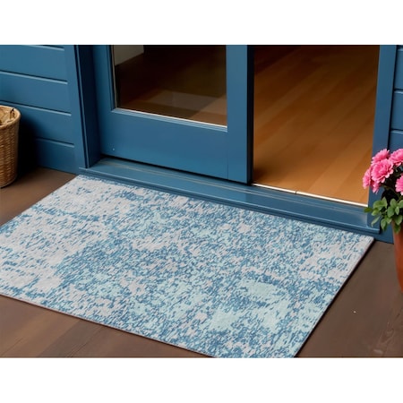 Homeroots 3' X 5' Teal Blue And Ivory Abstract Washable Indoor Outdoor Area Rug 612767