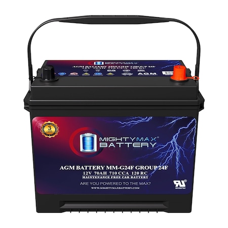 Mighty Max Battery MM-G24F Start and Stop Car BCI Group Size 24F 12V 70Ah, 120RC, 710 CCA Rechargeable AGM Car battery MAX3926705