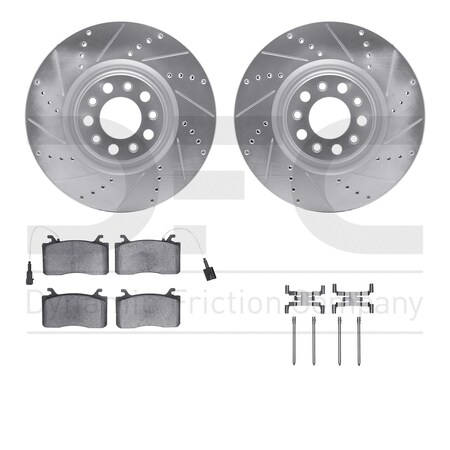 Dynamic Friction Co DFC Rotors-Drilled & Slotted-Silver w/ EURO 5000 Ceramic Brake Pads Incl Hdw 7612-16005