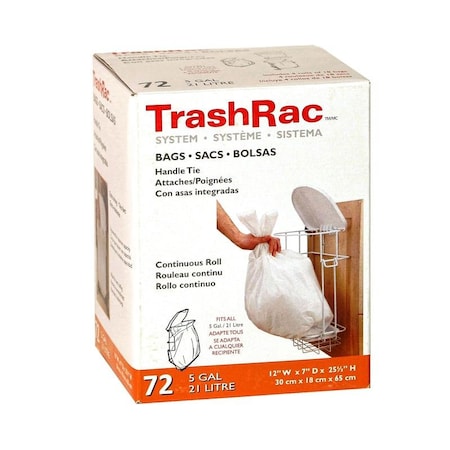 Trashrac 5 gal Trash Bags Handle Tie, 72PK 87072