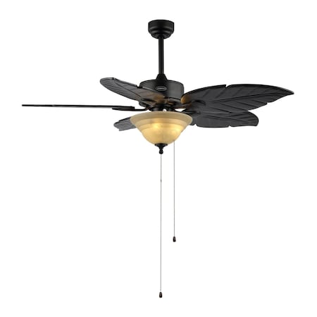 Jonathan Y Poinciana 52" 3-Light Coastal Bohemian Iron/Wood Palm Leaf LED Ceiling Fan with Pull Chain, Black JYL9720A