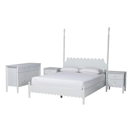 Baxton Studio Hoffman Scalloped Bedroom Set, White, King 272-14815-14815-14816-14819-ZORO