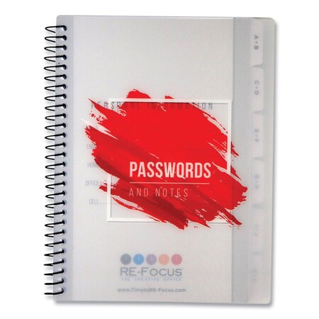 Re-Focus The Creative Office Pocket-Style Password Log Book, 480 Total Entries, 4 Entries/Page, White/Red Poly Cover MINIPWBOOKRED