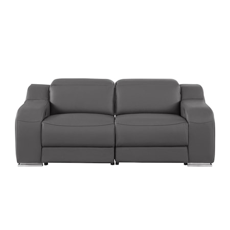 Homeroots 76in Dark Gray and Silver Italian Leather Power Reclining Loveseat 633749