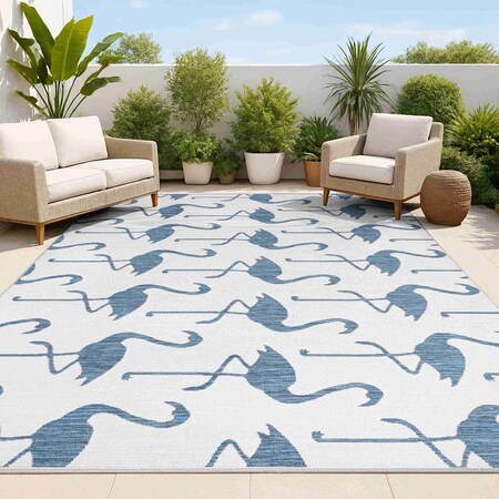 Jonathan Y Liana Casual Coastal Flamingos Two-Tone White/Navy 3 ft. x 5 ft. Indoor/Outdoor Area Rug TSN401E-3