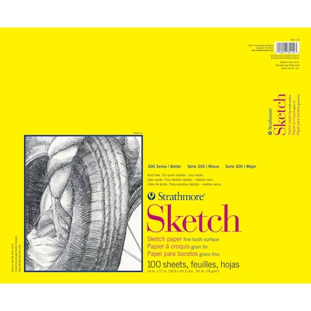 Strathmore 300 Series Sketch Pad, Glue Binding, 100 Sheets, 14x17 inch P350-114-1