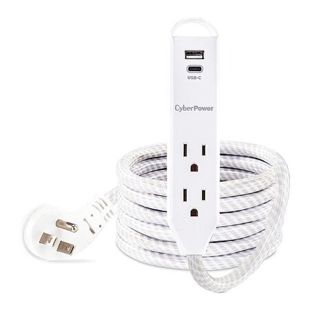 Cyberpower Outlet Strip, White, 6-1/2 in, 2 Outlets GC206UCW
