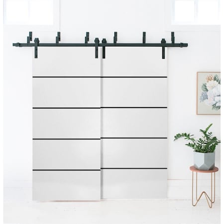 Sartodoors Sliding Closet Barn Bypass Doors, Planum 0015 White Silk and Aluminum Strips, Sturdy Top Mount 6.6f PLANUM0015BBB-WS-8484