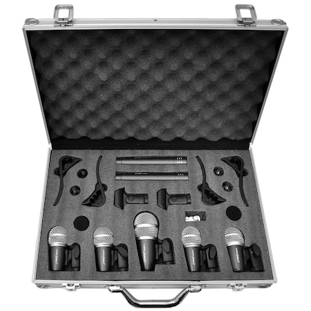 Pyle Pyle 7-Piece Wired Dynamic Kit - Kick Bass, Snare, Tom & Cymbals Microphone Set, Complete with Case PDKM7