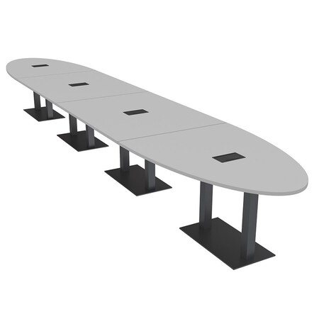 Skutchi Designs Oval Conference Table With Power Unit, 48 in W, 264 in L, Grey HAR-OVL-48X264-DOU.BK-U779-EBLK