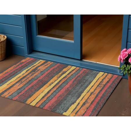 Homeroots 3' X 5' Granite Gray Copper And Yellow Striped Washable Indoor Outdoor Area Rug 598890