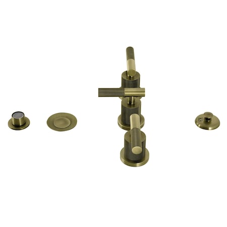 Kingston Brass Three-Handle Bidet Faucet with Knurled Handle and Brass Pop-Up, Antique Brass KB6323KNL