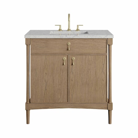 James Martin Vanities Kinnsden 36" Single Vanity, Weathered Oak w/ 3 CM Eternal Jasmine Pearl Silestone Top D680-V36-WTO-3EJP