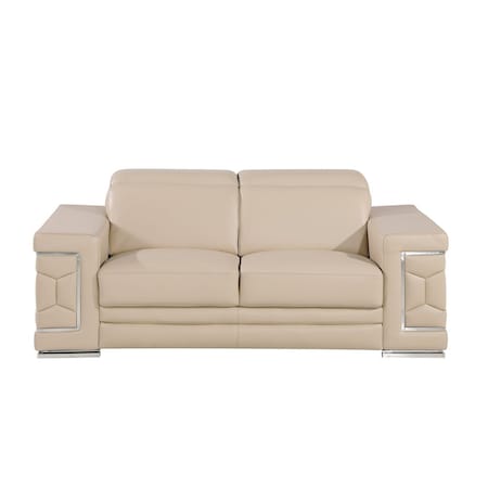 Homeroots 73in Cream and Silver Leather Reclining Loveseat 720503