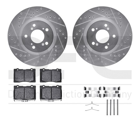 Dynamic Friction Co DFC Rotors-Drilled & Slotted-Silver w/ EURO 5000 Ceramic Brake Pads Incl Hdw 7612-58006