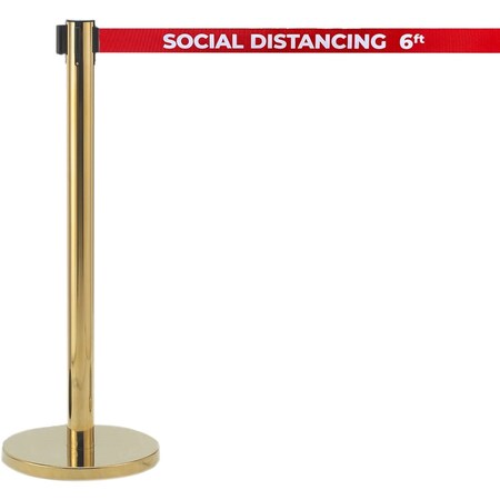 Aarco Belt Barrier System, Brass Finish/Red Belt w/White Print, 7 ft Length, Brass HB-7PRD