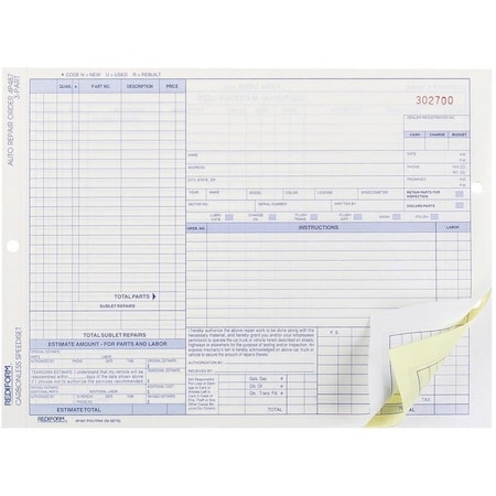 Rediform 3part Auto Repair Order Forms, Multi, 50PK RED4P487