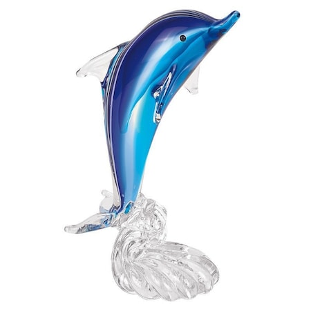 Homeroots 10" Blue Murano Glass Dolphin Figurine Tabletop Sculpture 390104