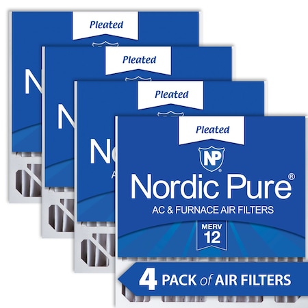 Nordic Pure 20x20x5 Pleated Air Filter, High Capacity, Electrostatically Charged Synthetic Media, MERV 12, 4 PK 20x20x5HM12-4